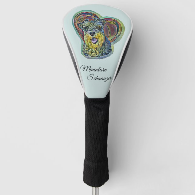 Cute Stained Glass Miniature Schnauzer with Heart  Golf Head Cover (Front)