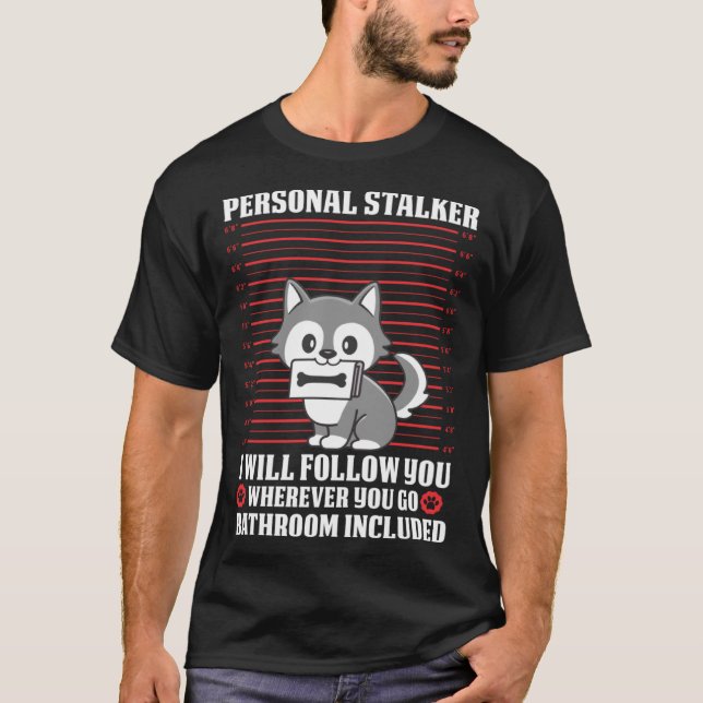 Cute Stalking Husky Dog Mug Shot  Animal T-Shirt (Front)