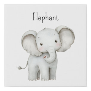 Cute Standing Elephant Safari Animal Faux Canvas Print