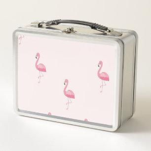 Cute standing pink flamingo metal lunch box