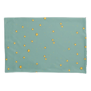 Cute Star Illustrations on Teal Pillow Case