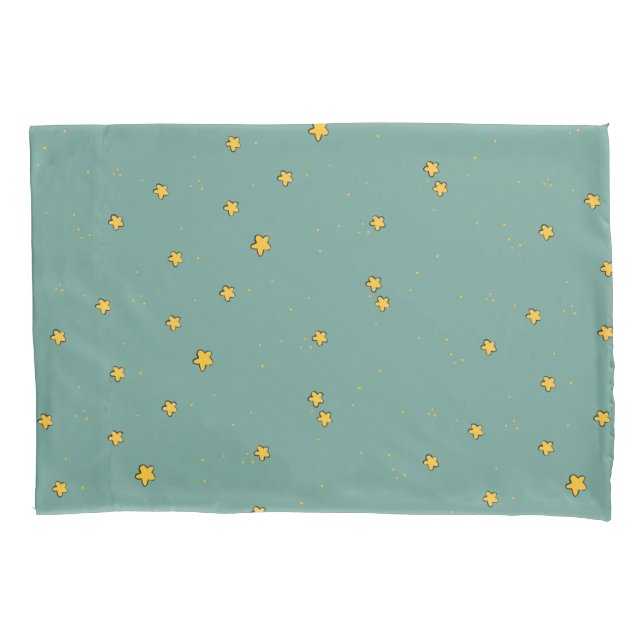 Cute Star Illustrations on Teal Pillow Case (Front)