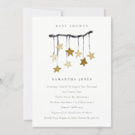 Cute Star Mobile Neutral Yellow Baby Shower Invite