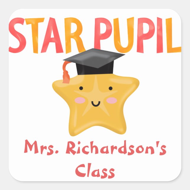 Cute Star Pupil Classroom Square Sticker (Front)