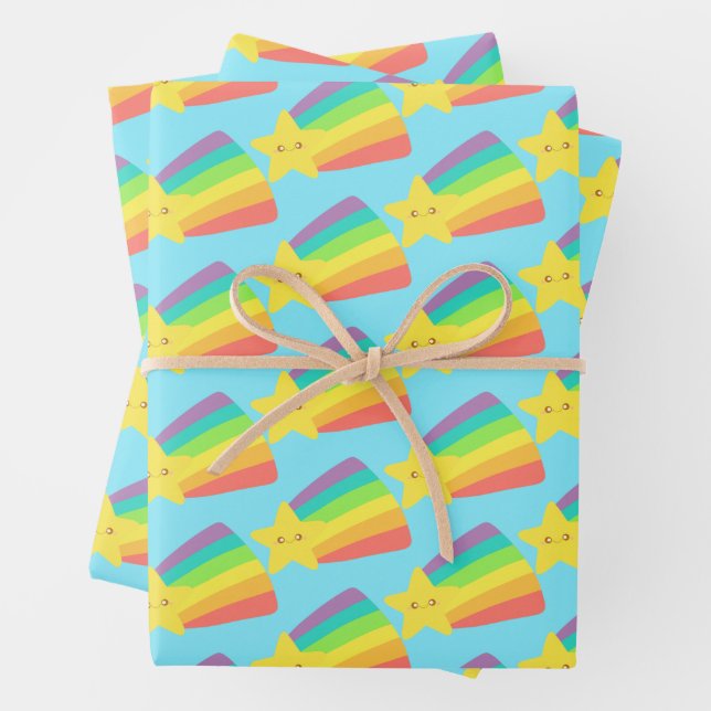 Cute Star Rainbow Wrapping Paper Sheets (In situ)