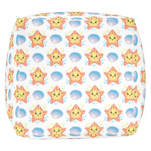 Cute Starfish and Seashells Pouf