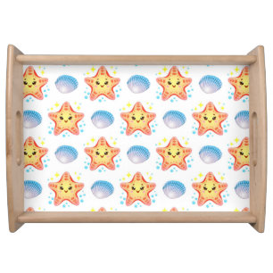 Cute Starfish and Seashells Serving Tray