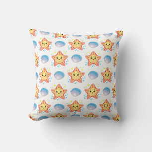 Cute Starfish and Seashells Throw Pillow
