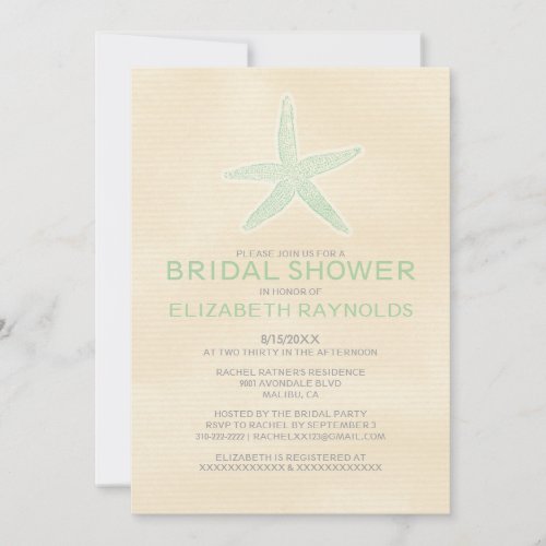 Cute Starfish Beach Bridal Shower Invitations