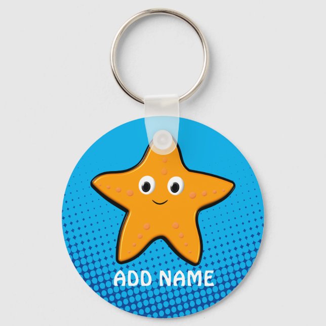 Cute Starfish Drawing Blue Ocean Keychain (Front)