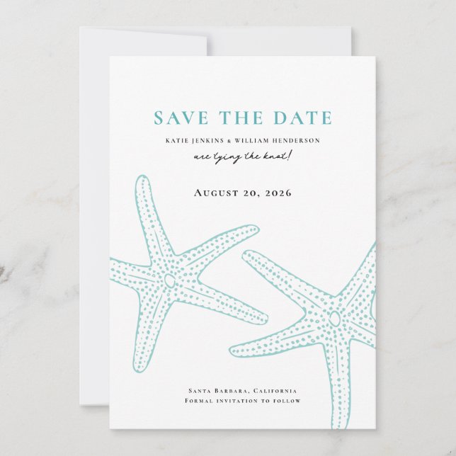 Cute Starfish Save the Date Card (Front)
