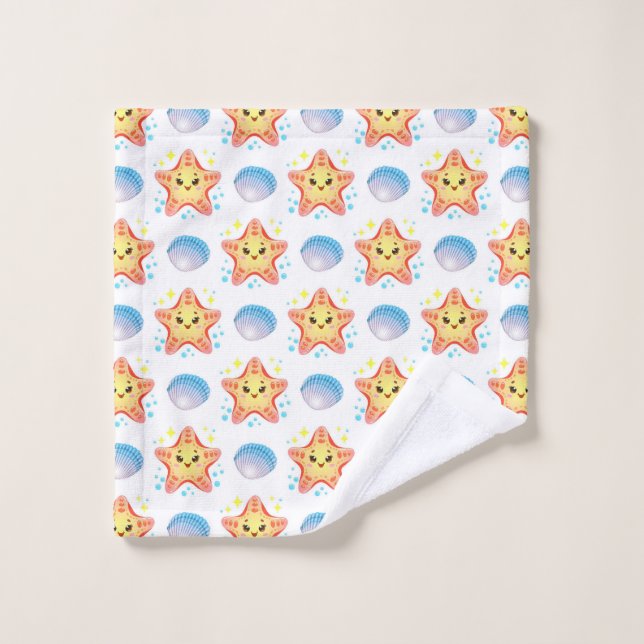 🐚 Cute Starfish Seashells Ocean Summer Vibes Wash Cloth (Wash Cloth)