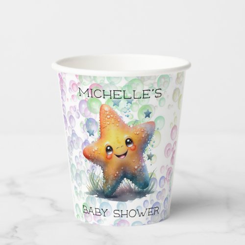 Cute Starfish with Colorful Bubbles Baby Shower Paper Cups