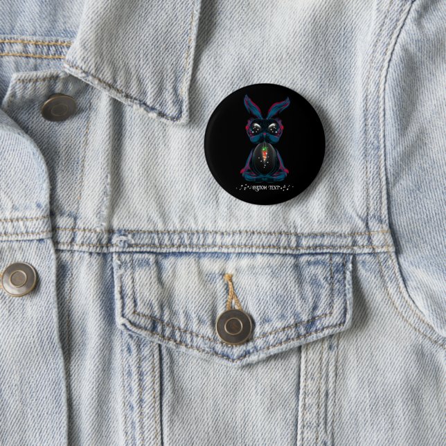 Cute Starlight Eyes Bunny in Yoga Pose Meditation Button (In Situ)