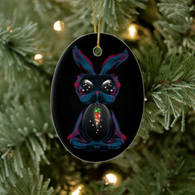 Cute Starlight Eyes Bunny in Yoga Pose Meditation Ceramic Ornament (Tree)