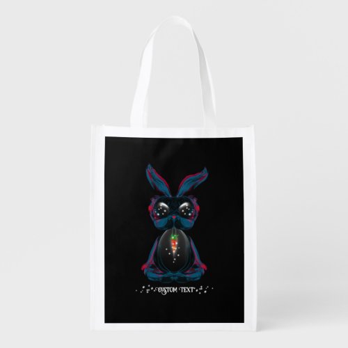Cute Starlight Eyes Bunny in Yoga Pose Meditation Grocery Bag