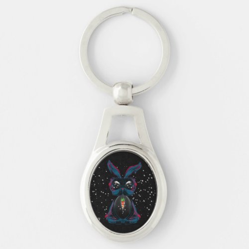 Cute Starlight Eyes Bunny in Yoga Pose Meditation Keychain