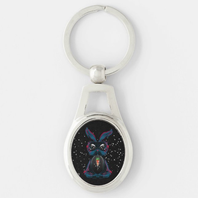 Cute Starlight Eyes Bunny in Yoga Pose Meditation Keychain (Front)