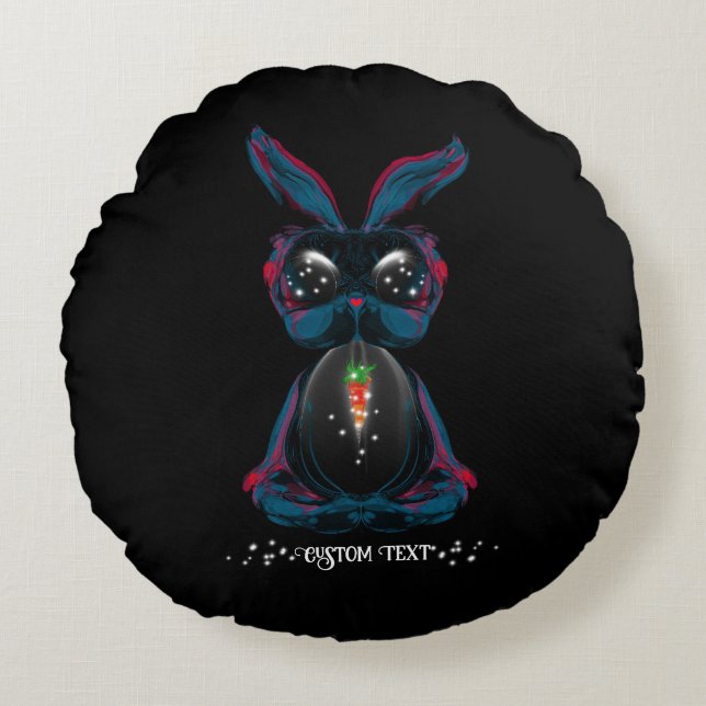 Cute Starlight Eyes Bunny in Yoga Pose Meditation Round Pillow (Front)