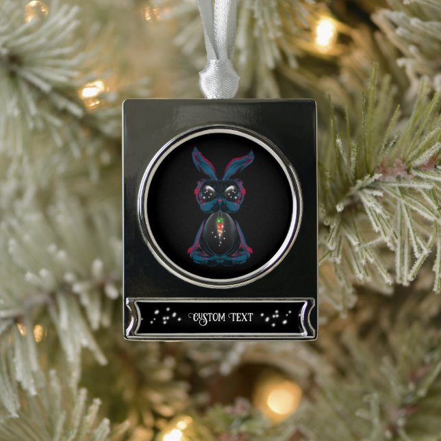 Cute Starlight Eyes Bunny in Yoga Pose Meditation Silver Plated Banner Ornament (Tree)