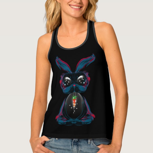 Cute Starlight Eyes Bunny in Yoga Pose Meditation Tank Top (Front)