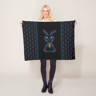 Cute Starlight Eyes Rabbit in Yoga Pose Meditation Fleece Blanket