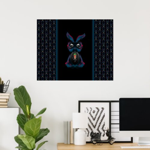 Cute Starlight Eyes Rabbit in Yoga Pose Meditation Poster