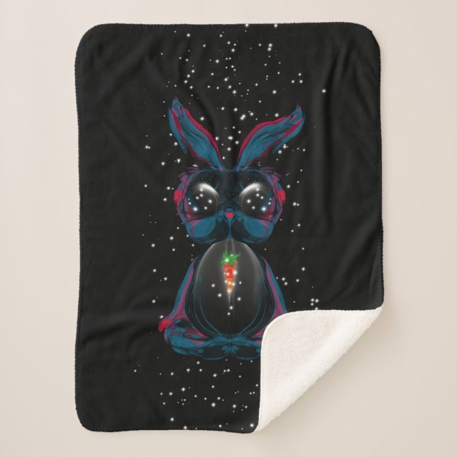 Cute Starlight Eyes Rabbit in Yoga Pose Meditation Sherpa Blanket (Front)