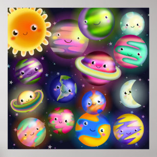 Cute Starry Cosmic Outer Space Planets Poster