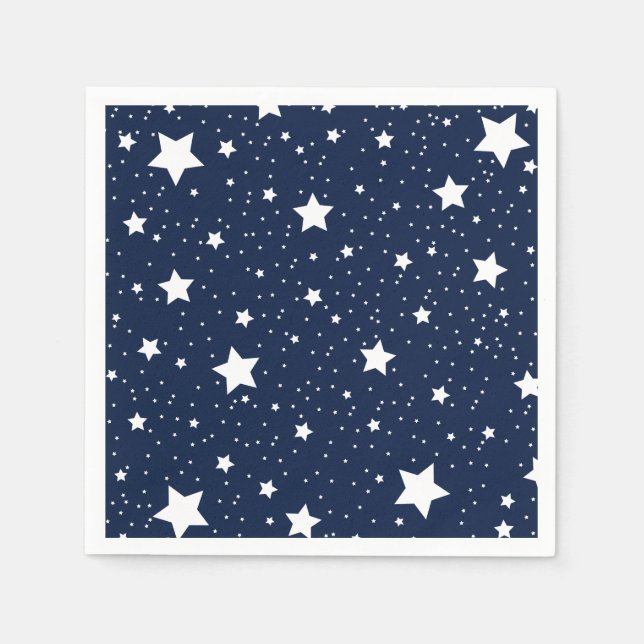 Cute Starry Cosmos Pattern in Navy Blue and White Napkins (Front)