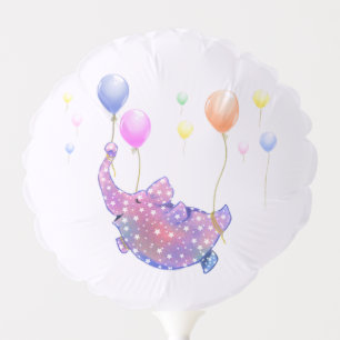 Cute Starry Elephant Flying with Colorful Balloons