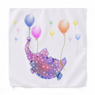 Cute Starry Elephant Flying with Colorful Balloons Bandana