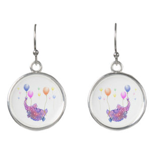 Cute Starry Elephant Flying with Colorful Balloons Earrings
