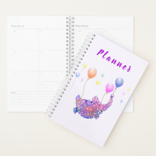 Cute Starry Elephant Flying with Colorful Balloons Planner
