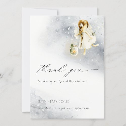 Cute Starry Magical Watercolor Fairy Baby Shower Thank You Card