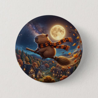Cute Starry Night Flying Broom Capybara Pin