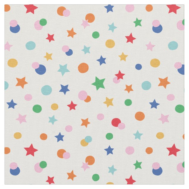 Cute Stars and Dots confetti on white Fabric (Close Up)
