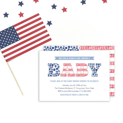 Cute Stars and Stripes Couples Baby Shower Party Invitation