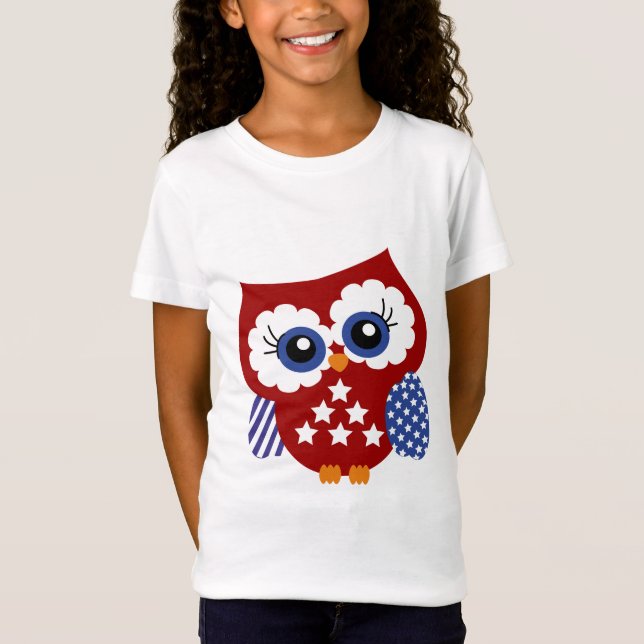 Cute Stars and Stripes Patriotic Owl Shirt (Front)