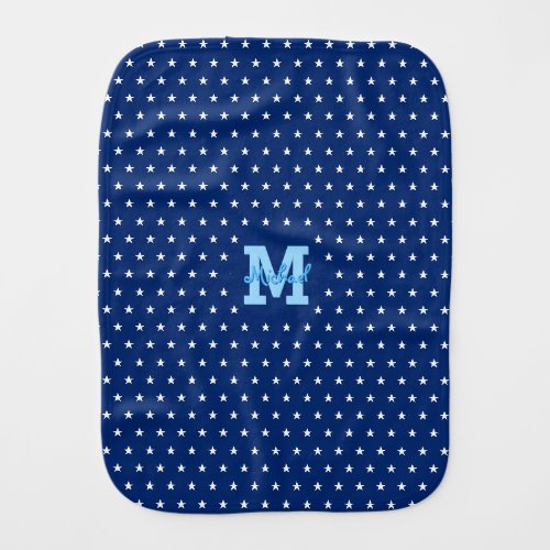 Cute Stars Blue Monogrammed Soft Newborn Infant Baby Burp Cloth