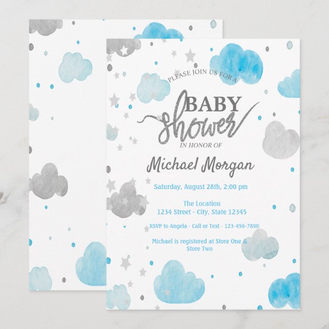 Cute Stars & Clouds  Baby Shower Invitation (Front/Back)