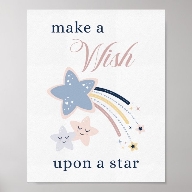 Cute Stars Make A Wish Nursery Poster (Front)