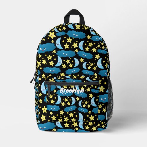 Cute stars moon and clouds with happy faces printed backpack