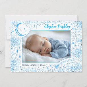 Cute Stars Moon Celestial Newborn Boy Photo Birth Announcement
