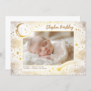 Cute Stars Moon Celestial Newborn Photo Birth Announcement