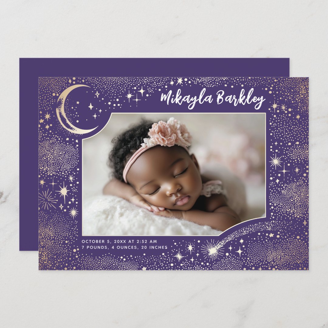 Cute Stars Moon Celestial Newborn Photo Birth            Announcement (Front/Back)