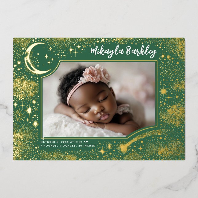 Cute Stars Moon Celestial Newborn Photo Birth Foil Invitation (Front)