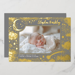 Cute Stars Moon Celestial Newborn Photo Birth Foil Invitation