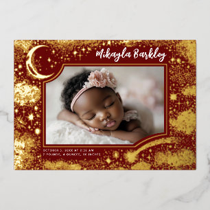 Cute Stars Moon Celestial Newborn Photo Birth Foil Invitation