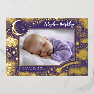 Cute Stars Moon Celestial Newborn Photo Birth Foil Invitation